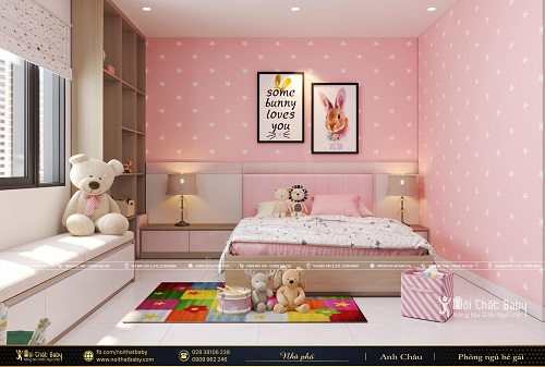 Thiết kế phòng ngủ màu hồng dễ thương dành cho bé gái - BBG202